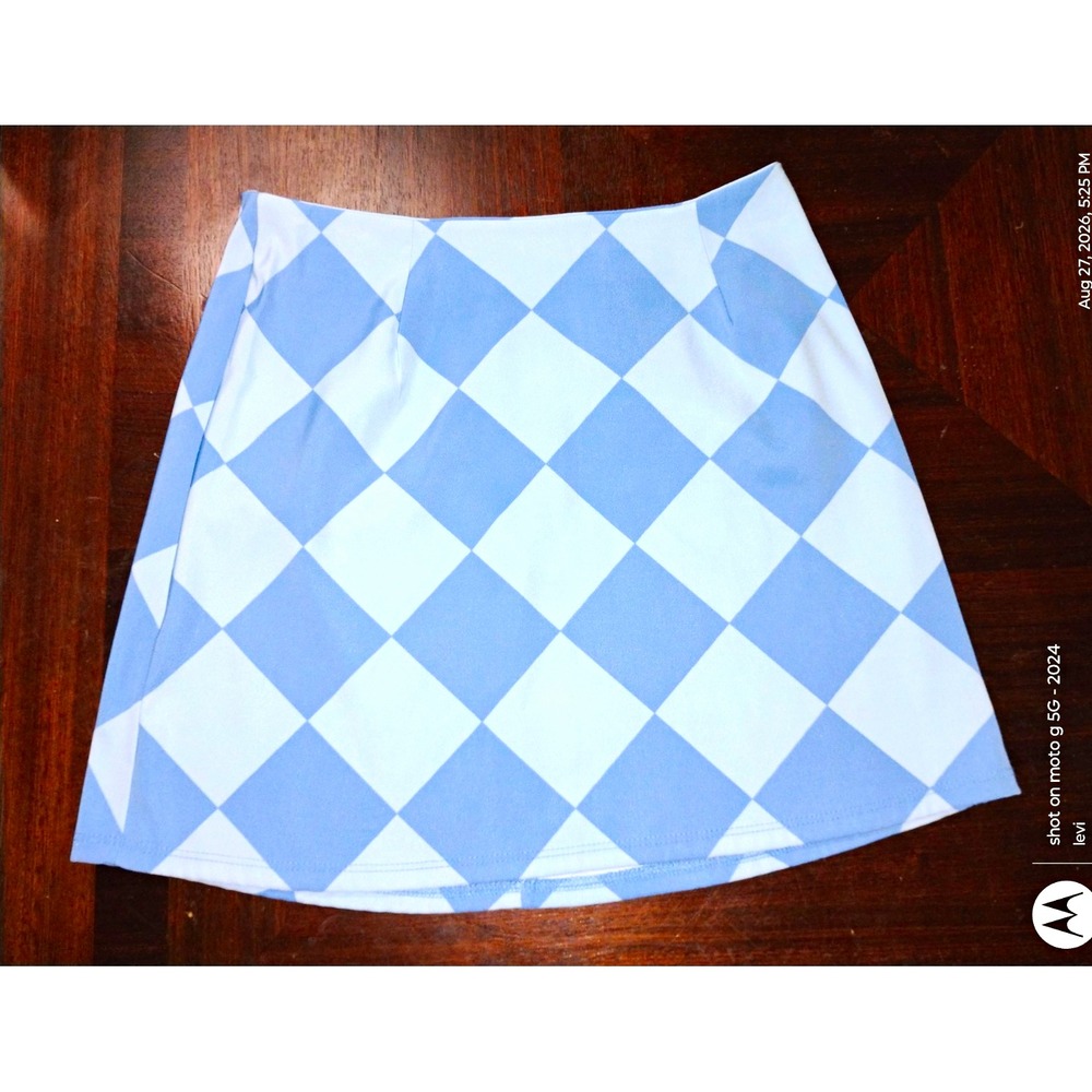 Altered State Blue White Check Mini Skirt M Alice in Avidor Zipper Accent